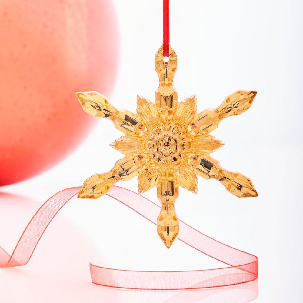 Baccarat Noel Snowflake Ornament Lead Crystal Gold Christmas w Gold Ribbon Rare